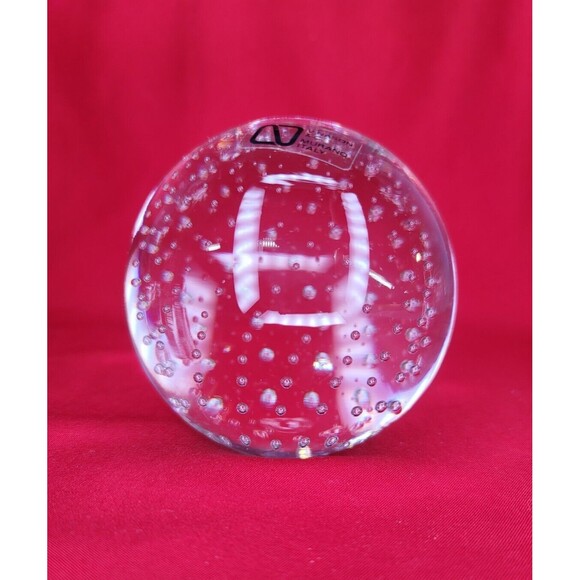 Air Bubble Murano Ball Paperweight Signed Round Clear Glass Sphere Globe Italy - Picture 3 of 10